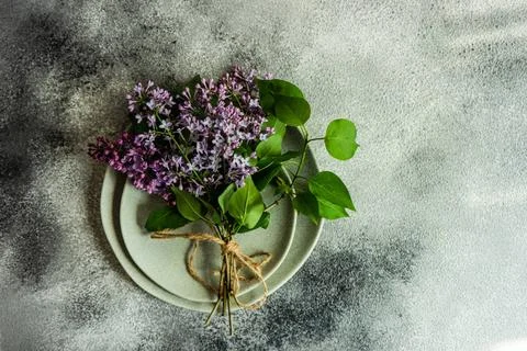  Spring table setting with lilac Spring table setting with beautiful lilac... Stock Photos