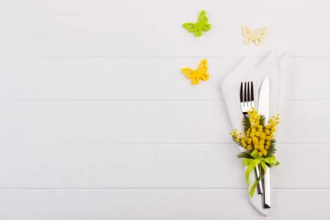 Spring table setting Stock Photos