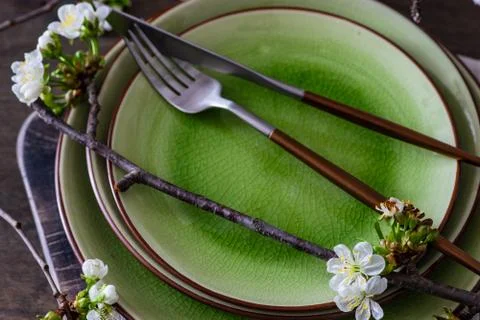 Spring table setting Stock Photos