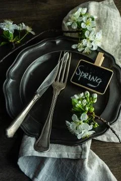 Spring table setting Stock Photos