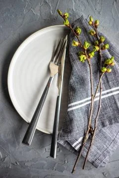  Spring table setting Spring table setting in rustic style decorated with ... Stock Photos