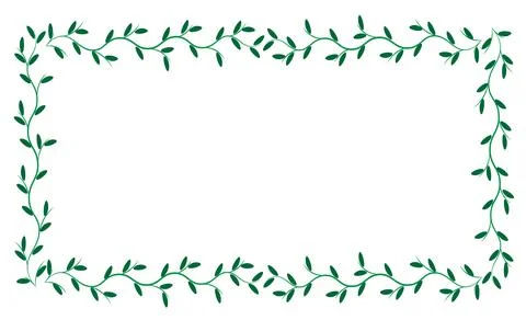 Spring template. Rectangular vintage frame from green branch isolated Stock Illustration