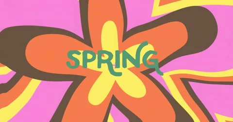 Spring text animation over colorful flower shapes on vibrant background Stock Footage 303461197