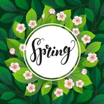 Spring text on floral background. Stock Illustration