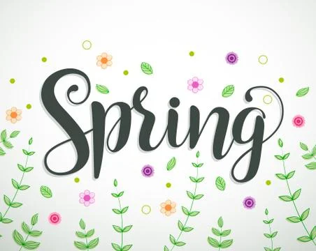 Spring text vector background design with colorful flowers Illustrazione stock