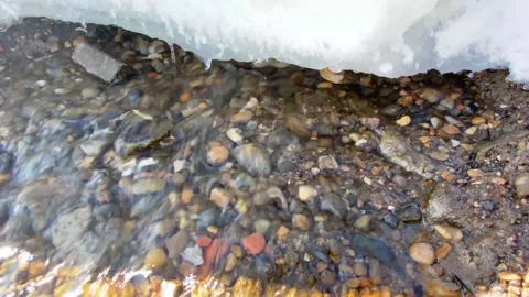 Spring thawed ice. Сreek flows out of snow. Creek water sound Stock Footage 150250484