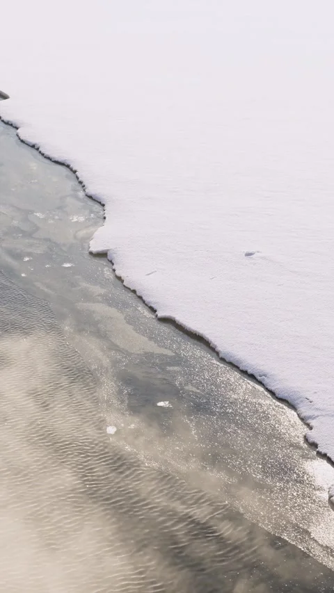 Spring thawing of ice and snow from the river, ice and steam from the water Video stock 331501499