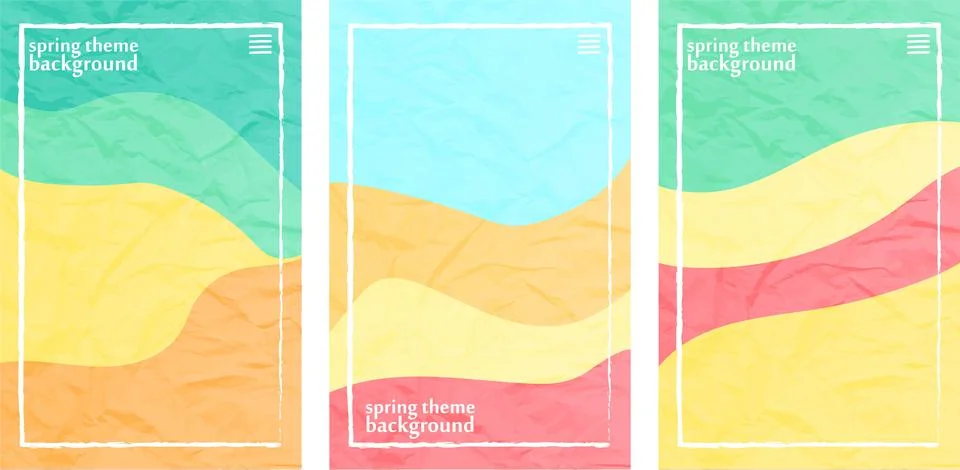 Spring theme crushed paper background template Set of 3 vertical designs vector  Illustrazione stock