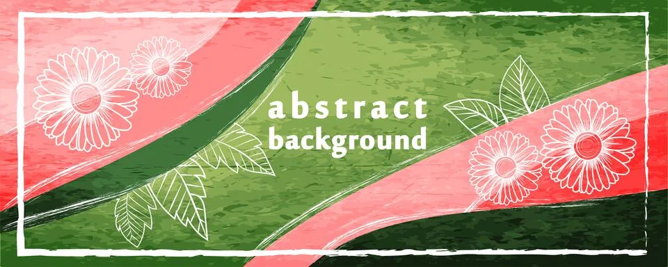 Spring theme floral horizontal background banner with flowers and leaves vector Stock Illustration