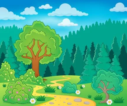Spring theme landscape - illustration. Stock Illustration