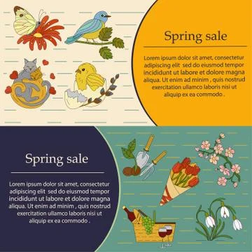 Spring thin line card set Stock Illustration