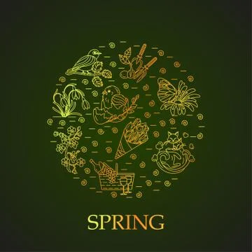 Spring thin line vector card Stock Illustration