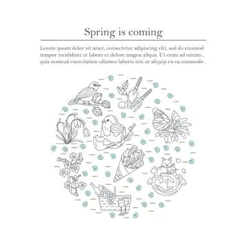 Spring thin line vector card Stock Illustration