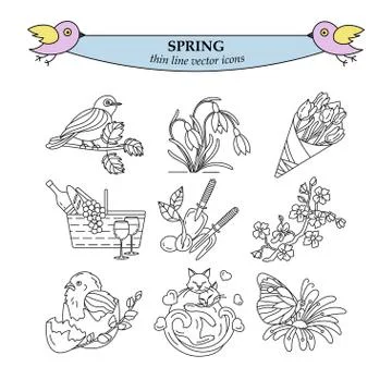 Spring thin line vector icons Stock Illustration