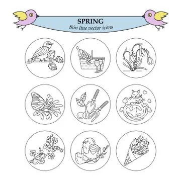 Spring thin line vector icons Stock Illustration