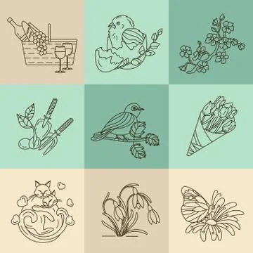 Spring thin line vector icons Stock Illustration
