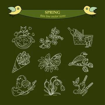 Spring thin line vector icons Stock Illustration