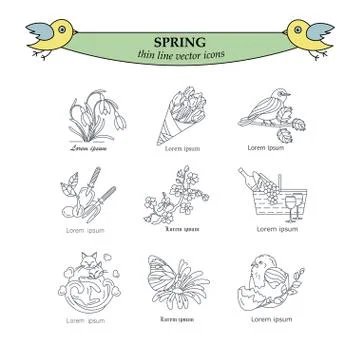 Spring thin line vector icons Stock Illustration