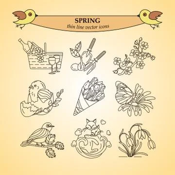 Spring thin line vector icons Stock Illustration