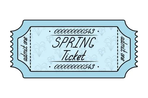 Spring ticket. Blue ticket "admit one." Snowdrop flower background pattern. 스톡 일러스트