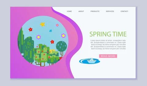 Spring time abstract colorful trees, flowers vector web banner illustration. Stock Illustration