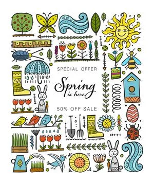 Spring time background. Gardening Frame Design. Happy Easter Art. Stock Illustration