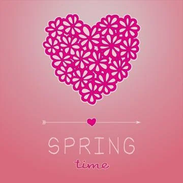 Spring time card with heart shaped bouquet in pink Stock Illustration