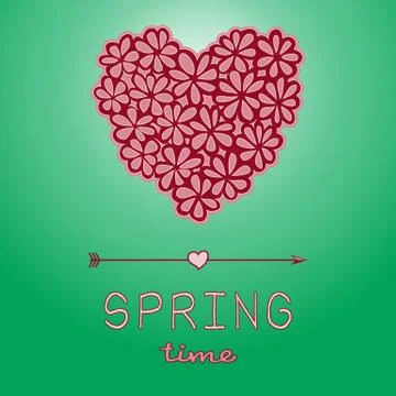 Spring time card with heart shaped bouquet Stock Illustration