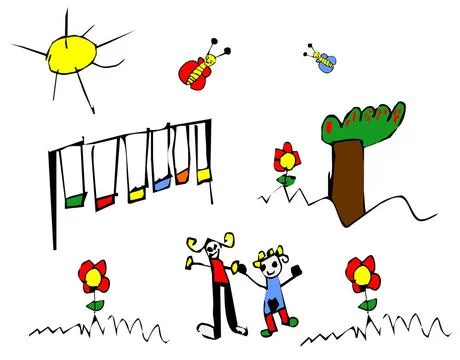 Spring time Child drawing Child hand drawn illustration of children spring... Stock Photos
