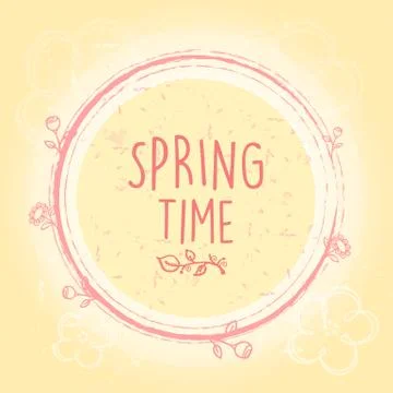 Spring time in circle with flowers, old paper background Illustrazione stock