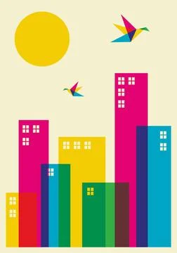 Spring time city Spring time in the city. Full color humming birds flying ... Stock Photos