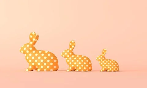 Spring time easter bunnies in a line with a spotted pattern. 3D Rendering イラスト素材