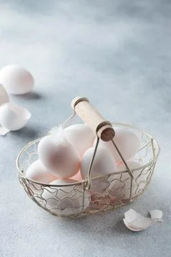Spring time, easter holidays, white eggs in a basket Stock-Fotos