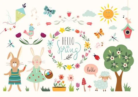 Spring time elements collection Stock Illustration