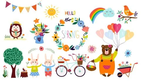 Spring time elements collection, vector design Stock Illustration