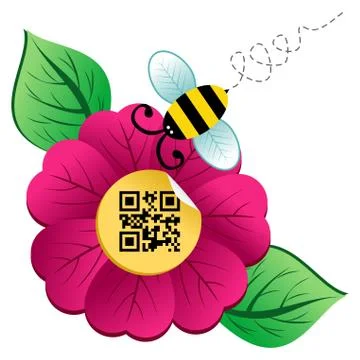 Spring time flower and bee with qr code Stock Illustration