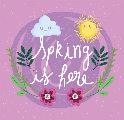 Spring time flowers sun cloud cartoon cute Stock Illustration