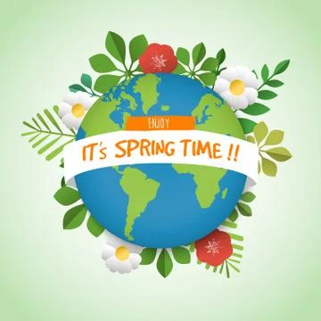 Spring time green planet earth greeting card Stock Illustration