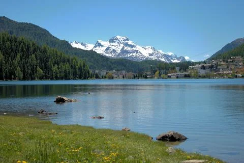 Spring time at the lake of Saint Moritz in Switzerland 27.5.2020 Stock Photos