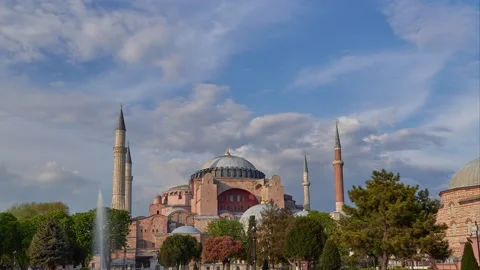 Spring time lapse in Sultanamet Square with Hagia Sophia, Istanbul Stock Footage 131396796