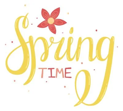 Spring time lettering. Vector handwritten typography. Colored curves doodle l Stock Illustration