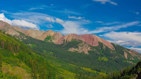 Spring Time Mountain Valley With Red Rock Face Time Lapse, Timelapse, Time-Lap Stock Footage 129351778