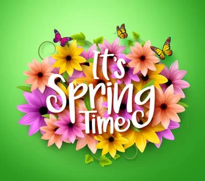 Spring Time Poster Design in Realistic 3D Colorful Vector Stock Illustration