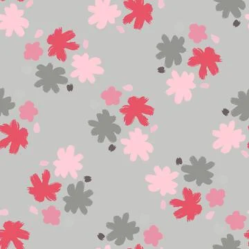 Spring time seamless cute pattern with decorative flower bud silhouettes orna Stock Illustration