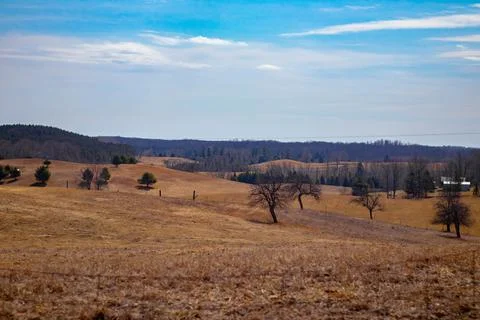 Spring Time Splits Blue Sky And Green Pastures Stock Photos