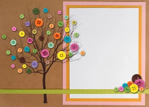 Spring time tree made of buttons with copy-space Stock Photos