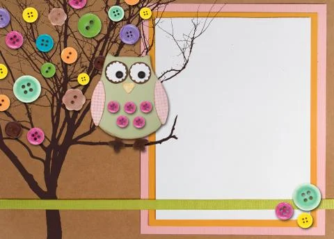 Spring time tree with owl on paper background with copy-space Stock Photos