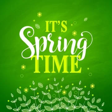 Spring time vector banner design in textured green background Stock Illustration