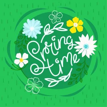 Spring time vector concept with calligraphic inscription Stock Illustration