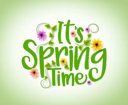 Spring Time Vector Design with 3D Realistic Fresh Plants and Flowers Stock Illustration